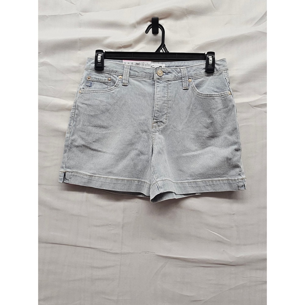 Seven7 Womens High Rise Weekend Shorts Blue Stripe Cotton Blend Casual Size 6